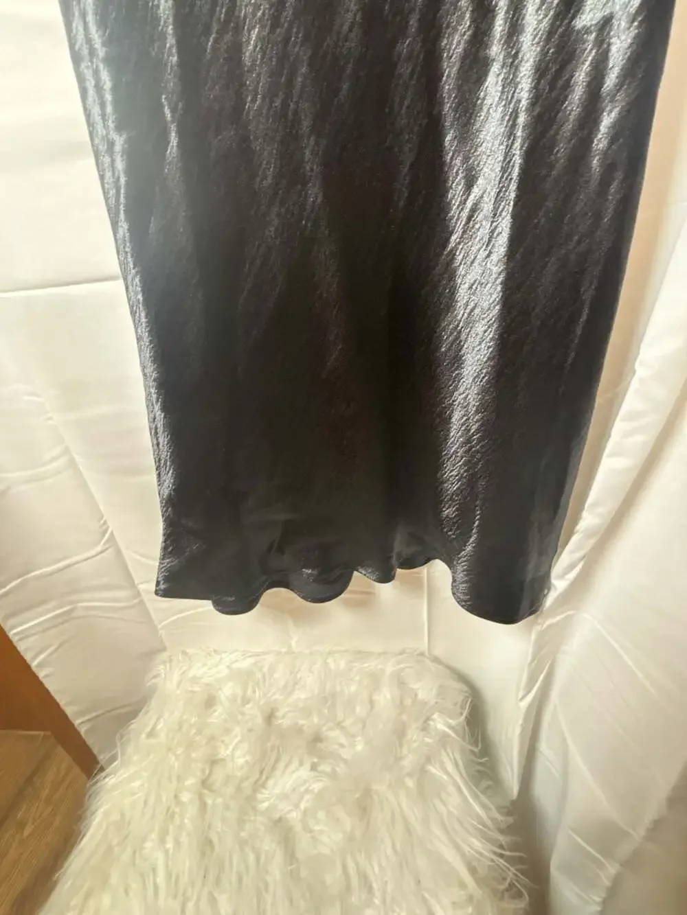 Rachel Zoe Black Satin Midi Slip Skirt